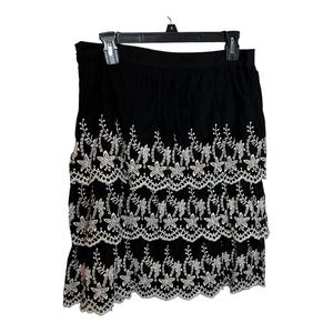Venezia Milano Black Tiered Embroidered Cotton Skirt Cottagecore Bohemian